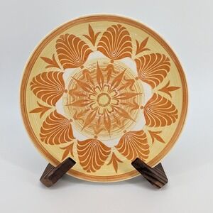 Royal China Ironstone Plate Orange Shell Sunburst Pattern Yellow Rim 9.75 Inches
